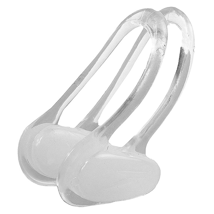 Clear Plastic speedo nose plug on a white background