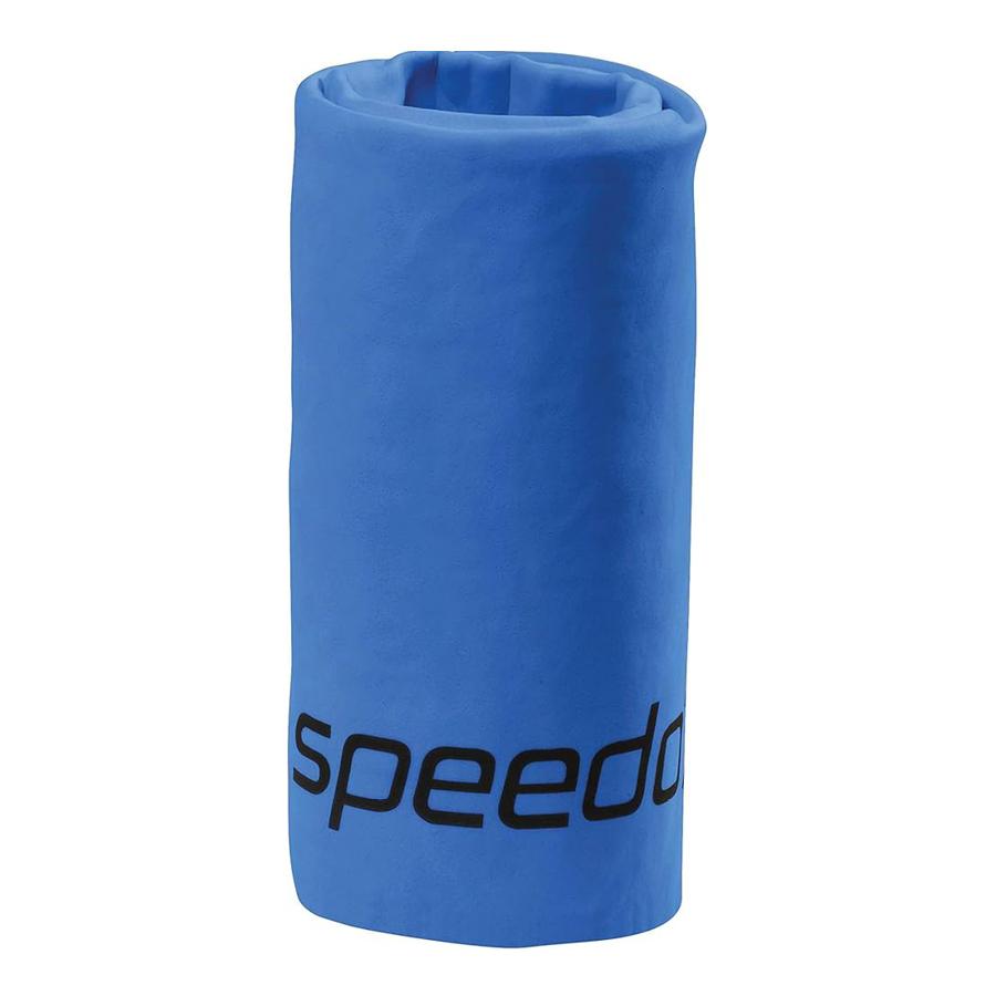 Blue towel with Speedo logo on a white background