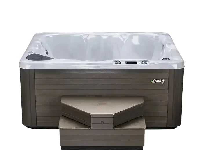Hot tub with steps featuring the Hybrid brand.