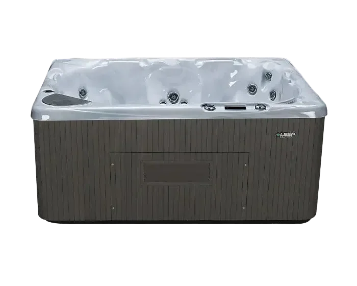 Hot tub with a gray exterior and white interior