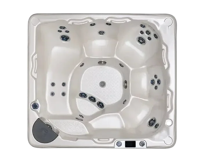 Top view of a hot tub with multiple jets