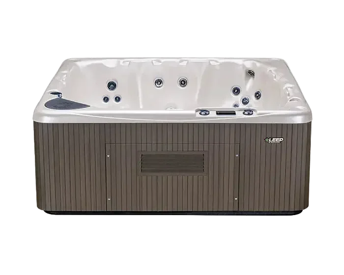 Hot tub with a brand logo