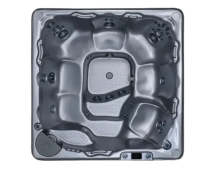 Top view of a hot tub with a gray interior