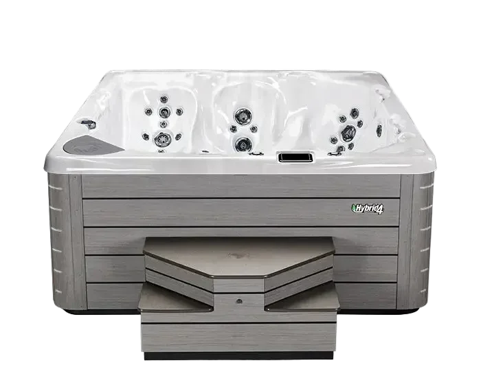 Hot tub with visible brand logo