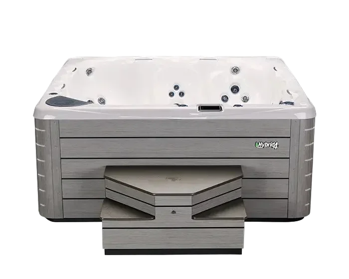 Hot tub with a gray exterior and white interior