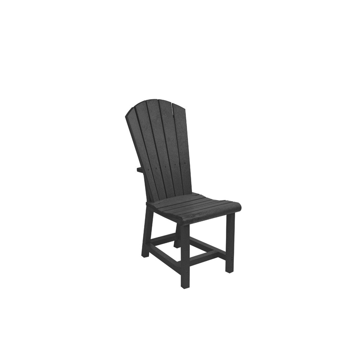 A dark gray Adirondack-style outdoor chair with a slatted back, seat, shown on a plain white background.