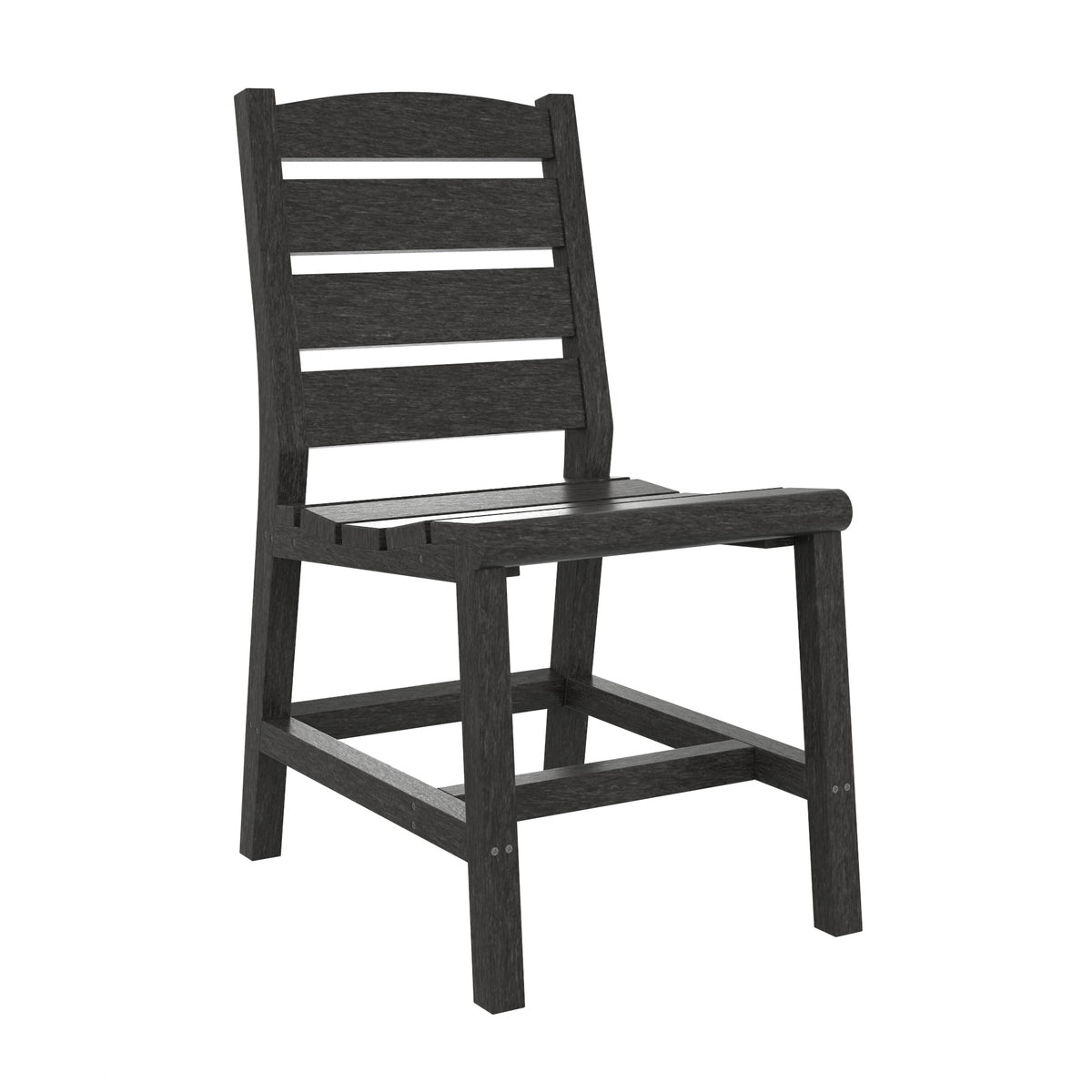 A single wooden dining chair with a slatted backrest and seat, shown at a three-quarter angle on a plain white background.
