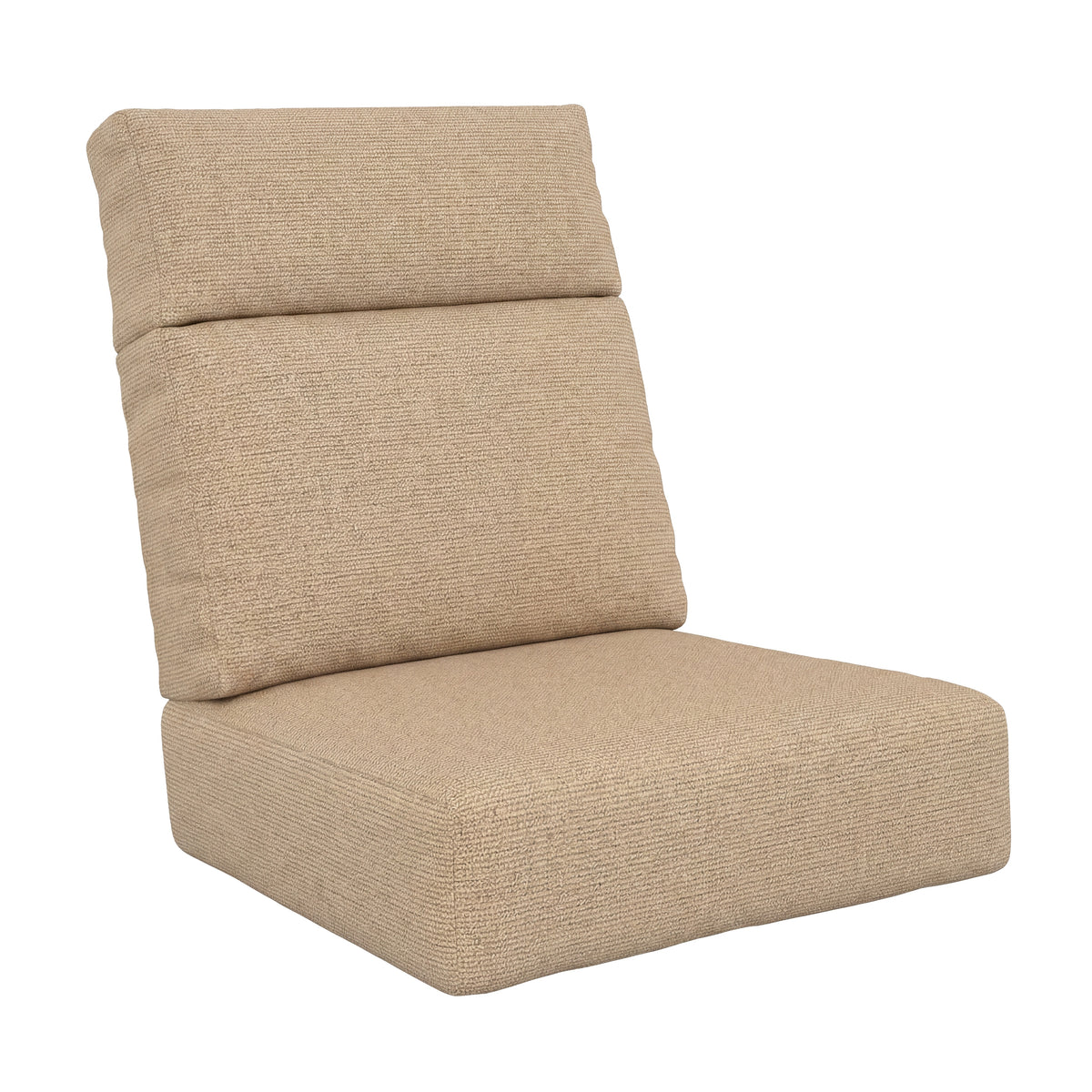 A beige textured fabric floor cushion with a high back seat and a matching backrest, shown on a plain white background.