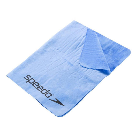 Blue towel with Speedo logo on a white background